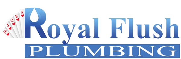 logo Logo of "royal flush plumbing" featuring playing cards to represent a poker hand.